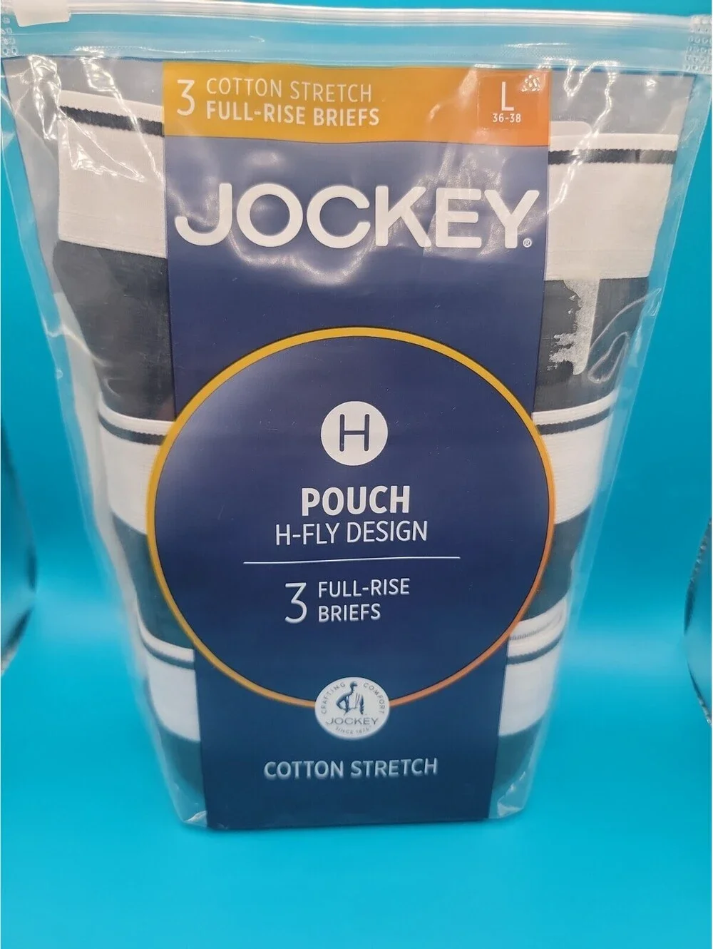 Jockey Pouch H Fly Design 3 Men's Full Rise Briefs Large Black H fly